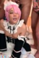 Maid kneeling in uniform cum in her mouth