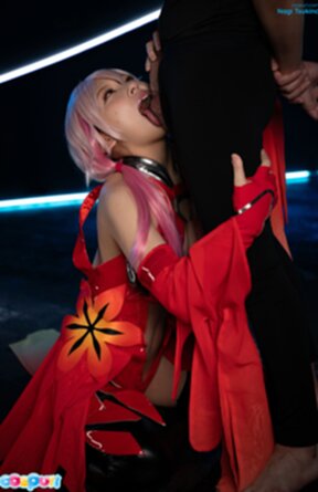 Nagi Tsukino on her knees sucking cock and cum in mouth