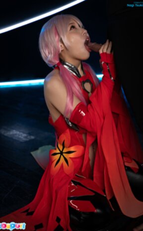 Nagi Tsukino on her knees sucking cock and cum in mouth