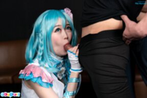 Ria Kurumi on her knees blowbanged and cum in mouth