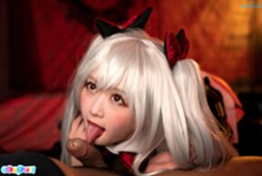 Ria Kurumi on all fours licking and sucking cock and cum in mouth