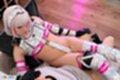 Seated leaning back knees raised cock between her thighs
