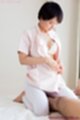 On her knees unbuttoning uniform exposing bra