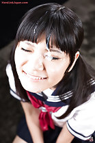Kogal Mamiya Tsukushi smiling in uniform eyes closed cum over her face
