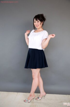 Shirayuki Yuka in white top and short skirt giving handjob and licking cum