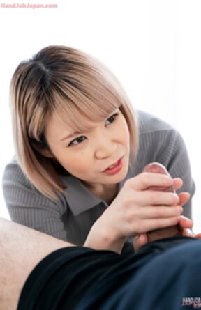 Aida Miku on her knees giving handjob and cock cumming in her hand