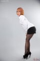 Kobayashi chie bending over wearing short skirt short hair black pantyhose high heels