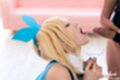 Mizuki holding glass head back cum in mouth