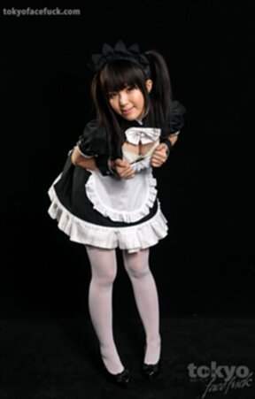 Maid Sakura Sena in uniform on her knees sucking cock