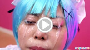 Cute maid Misa blowbanged on her knees and bukkake facial cumshots