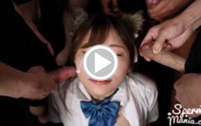 Kogal Tsukino Nagi in uniform receiving bukkake facials glazed with cum