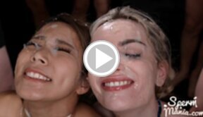 Kawanami Saki kissing Belle Emily nude bukkake facials faces glazed with cum