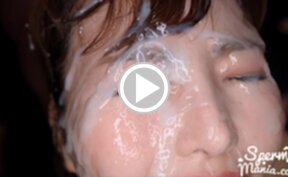 Mikami Aina kneeling nude sucking cock bukkake facials face glazed with cum